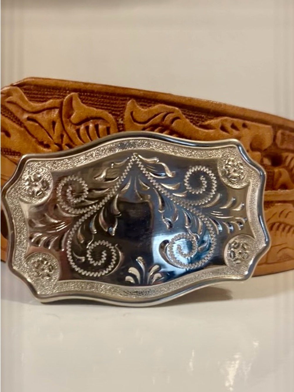 Ariat Tan Leather Belt with Branded Nocona Stamp